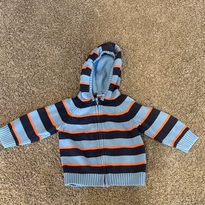 Gymboree Light Blue Navy Orange Striped Hooded Zip Sweater